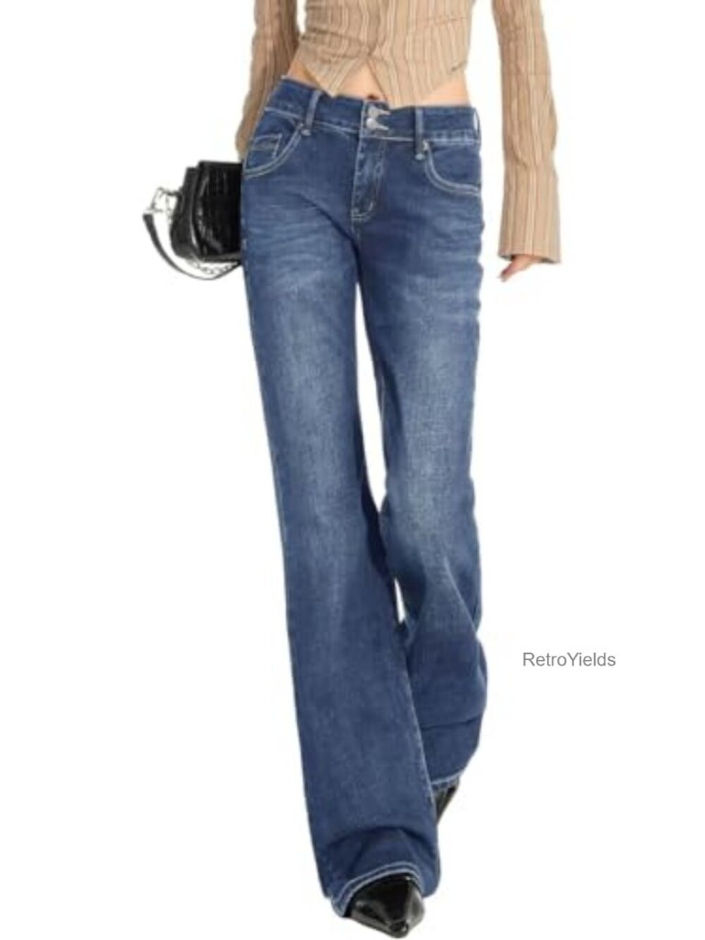 Y2K Low Rise Flare Wide Leg Stretch Denim Jeans for Women